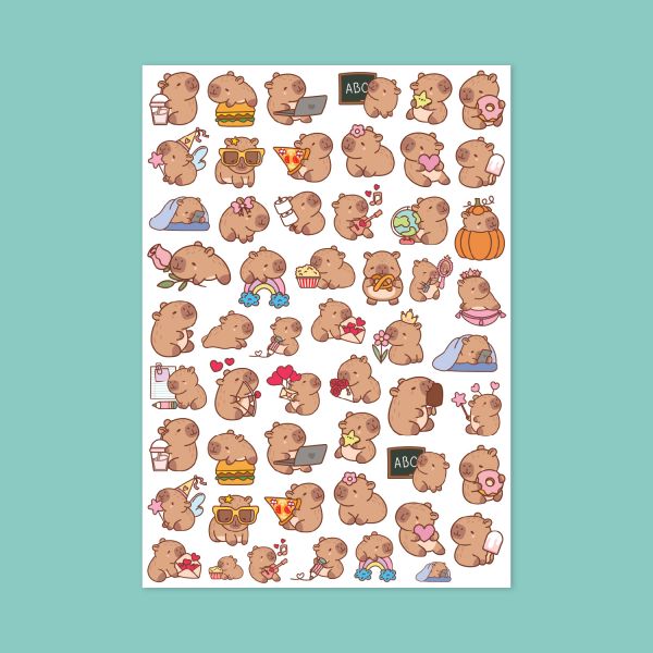 427- Sevimli Capybara Sticker Sayfası