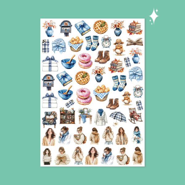 488- Mavi Güz Pırıltılı Sticker Sayfası