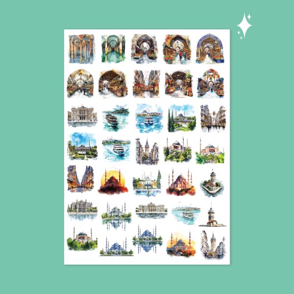 495- İstanbul Pırıltılı Sticker Sayfası